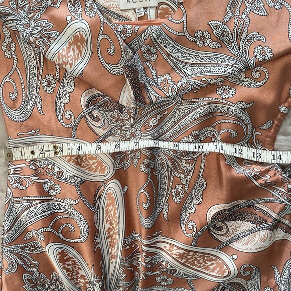 ACOA Satin Paisley Mini Dress in Rust & Cream with Side Tie & Cowl Neck | Size M - Picture 9 of 11